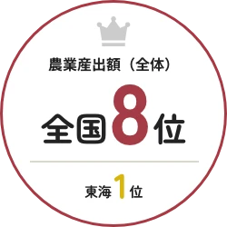農業産出額（全体）全国8位 東海1位